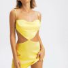 Clearance * Solado Satin Cut Out Open Back Cami Mini Dress Yellow