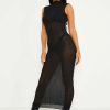 Best * Solado Mock Neck Seam Detail Open Back Mesh Maxi Dress Without Underwear Black