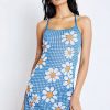 New * Solado Floral Print Cross Backless Mini Dress Blue