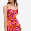 Clearance * Solado Satin Floral Print Cowl Neck Mini Dress Orange