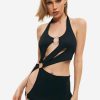 Clearance * Solado Asymmetrical Cut Out Tie Backless Mini Dress Black