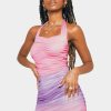 New * Solado Halter Neck Gradient Ruched Backless Mini Dress Pink