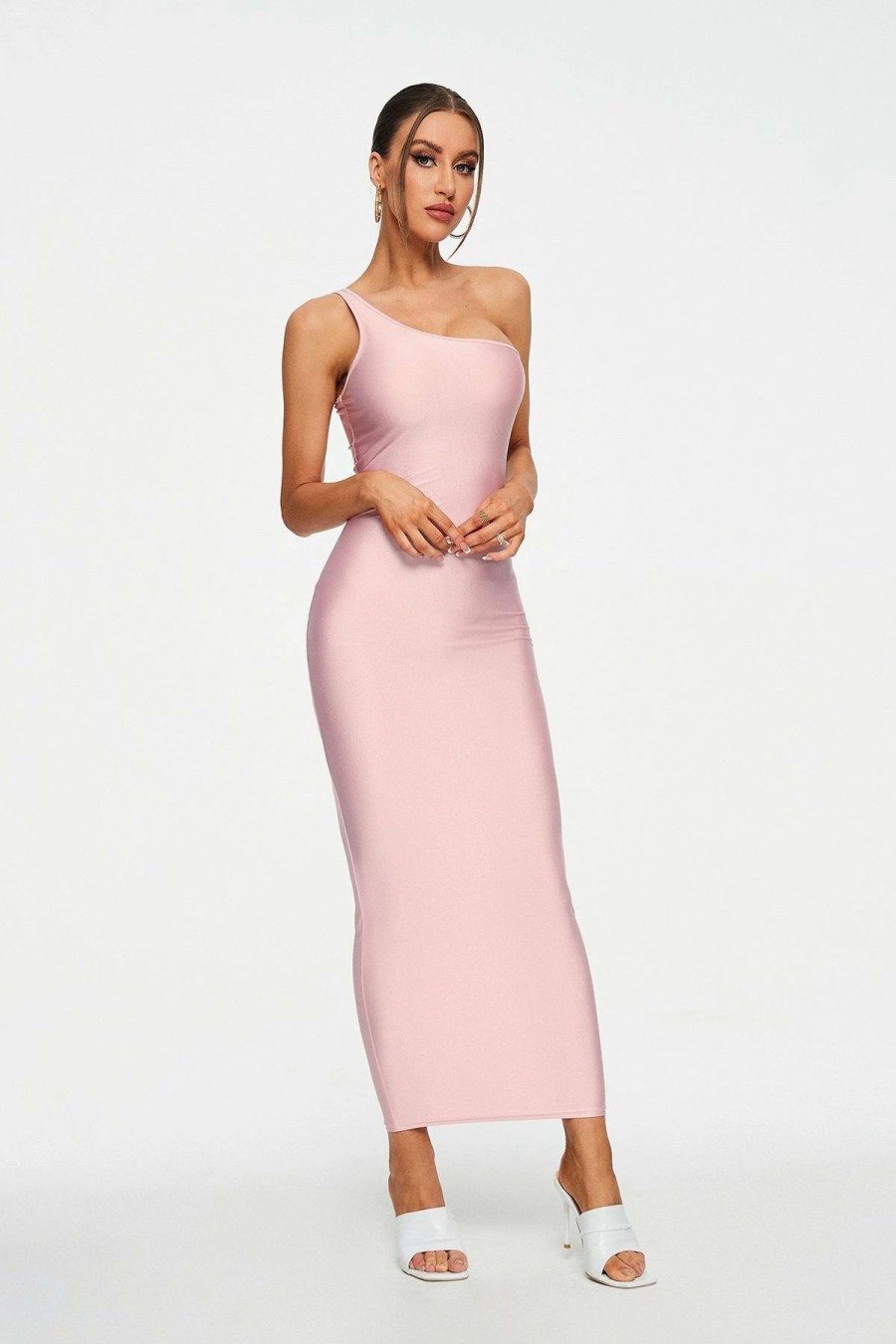 Wholesale * Solado One Shoulder Cinched Waist Bodycon Maxi Dress Pink