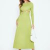 Best * Solado Cut Out Twist Front Long Sleeve Maxi Dress Yellowgreen