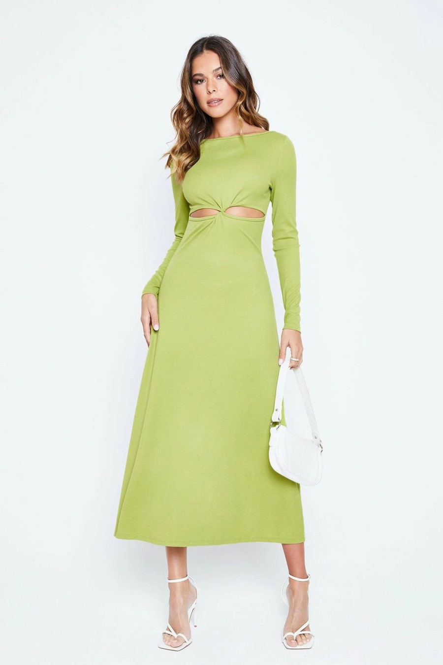 Best * Solado Cut Out Twist Front Long Sleeve Maxi Dress Yellowgreen