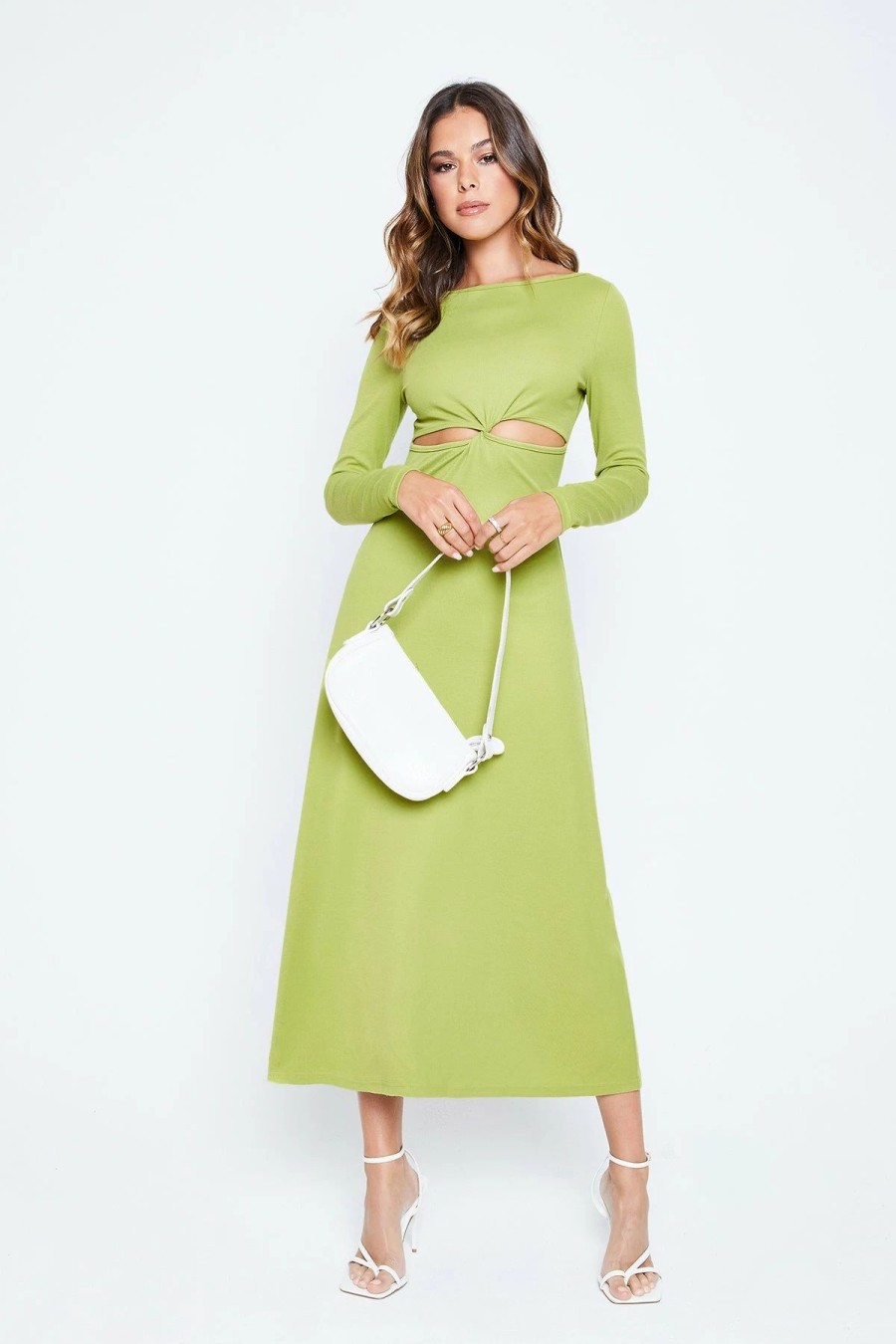 Best * Solado Cut Out Twist Front Long Sleeve Maxi Dress Yellowgreen