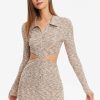 Wholesale * Solado Button Front Cut Out Ribbed Knit Mini Dress Khaki