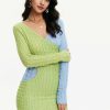 Online * Solado Texture Colorblock V Neck Bodycon Dress Lightgreen