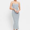 Best * Solado Plunging Neck Stripe Knitted Mermaid Midi Dress Lightblue