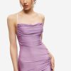 Best * Solado Square Neck Drawstring Ruched Backless Mini Dress Plum