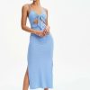 Hot * Solado Tie Detail Slit Hem Maxi Dress Lightblue