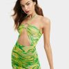 Online * Solado Swirl Print Cut Out Halter Neck Backless Mini Dress Green