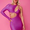 Wholesale * Solado One Sleeve Cut Out Tie Back Bodycon Mini Dress Purple