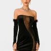 New * Solado Velvet Off Shoulder Mesh Splicing Mini Dress With Oversleeve Black