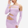 New * Solado Cold Shoulder Cut Out Tie Side Mini Dress Plum