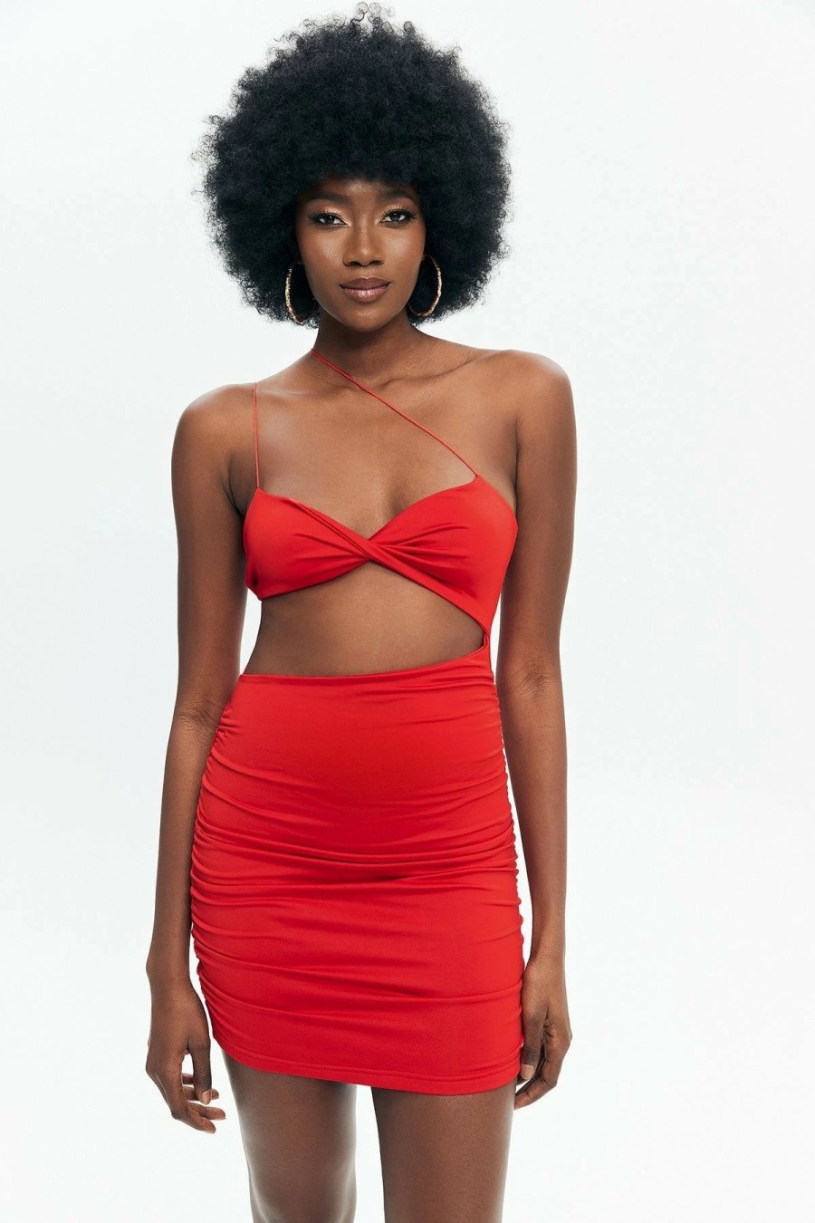 Best * Solado Cut Out Twist Front Backless Cami Mini Dress Red