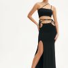 Clearance * Solado One Shoulder Cross Tie Split Hem Maxi Dress Black