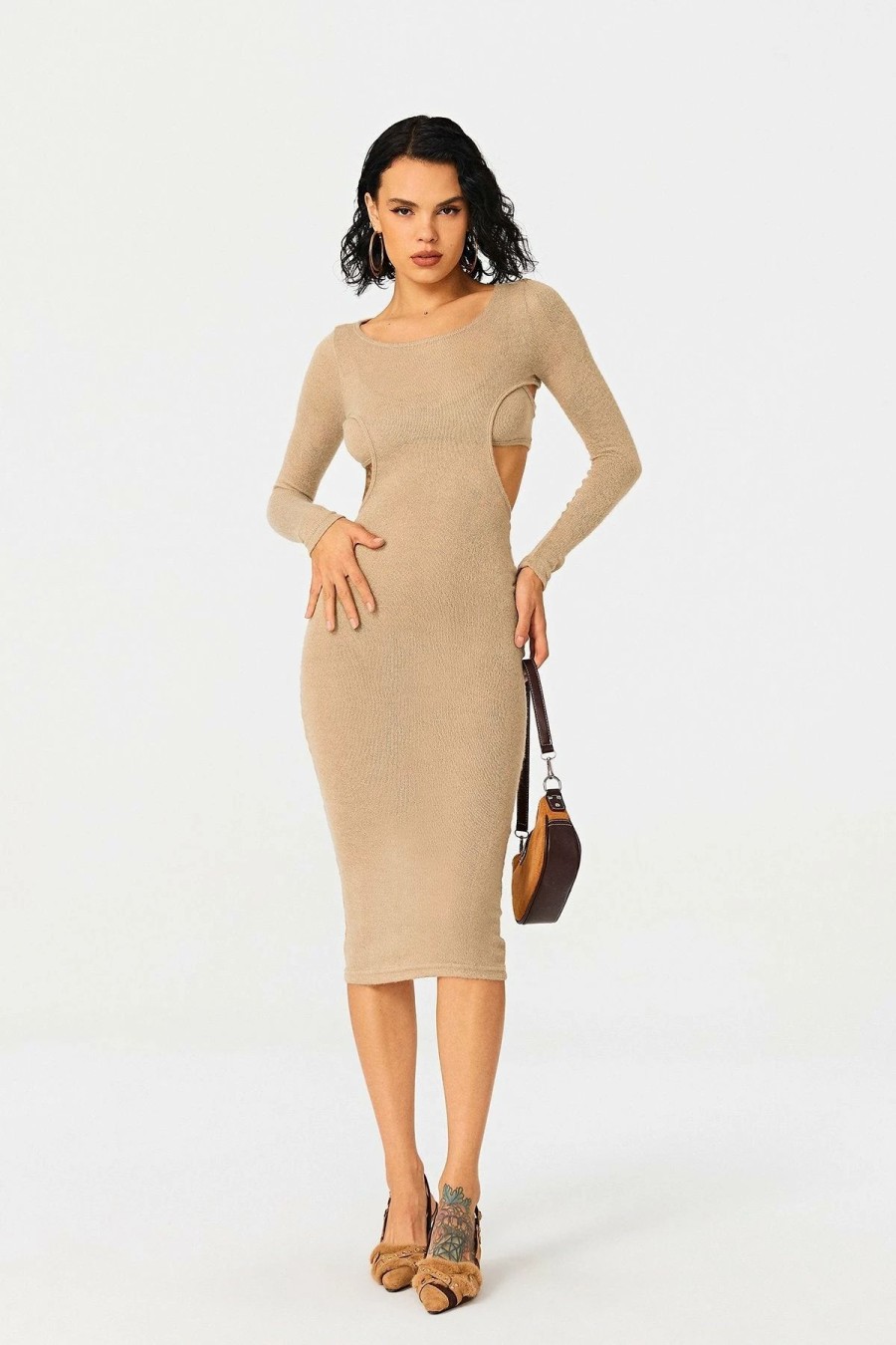 Wholesale * Solado Cut Out Open Back Bodycon Midi Dress With Camisole Tan