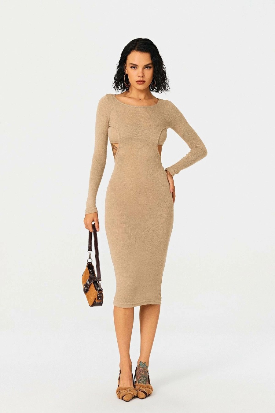 Wholesale * Solado Cut Out Open Back Bodycon Midi Dress With Camisole Tan