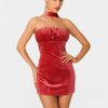 New * Solado Halter Neck Ruched Cinched Waist Velvet Mini Dress Red