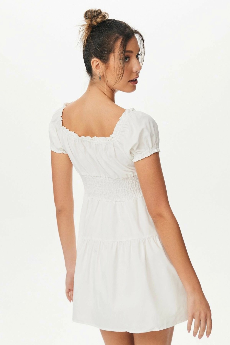 New * Solado Pleated Trim Elastic Waist Mini Dress White