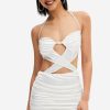 Clearance * Solado Halter Neck Cut Out Ruched Mini Dress White