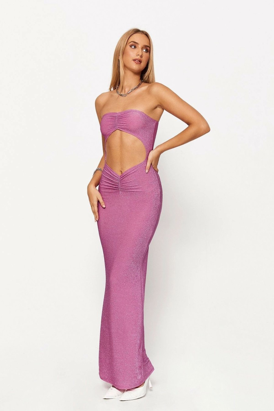 Wholesale * Solado Cut Out Ruched Bodycon Tube Maxi Dress Orchid