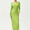 Online * Solado Swirl Textured Lettuce Trim Bodycon Maxi Dress Greenyellow