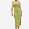 Clearance * Solado Square Neck Backless Side Split Midi Dress Yellowgreen