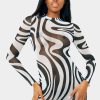 Online * Solado Mesh Contrast Color Long Sleeve Mini Dress Black