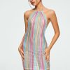 Online * Solado Colorful Striped Backless Knitted Mini Dress Deeppink