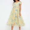 Wholesale * Solado Floral Print Cold Shoulder Lace Up Mesh Maxi Dress Lightyellow