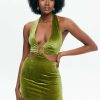 Clearance * Solado Velvet Cut Out O-Ring Front Backless Mini Dress Green