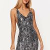 Wholesale * Solado Plunging Neck Zebra Print Cross Backless Mini Dress Black