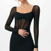 Wholesale * Solado Mesh Splicing Boning Backless Mini Dress Black