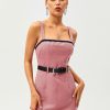 Best * Solado Square Neck Colorblock Trim Mini Dress With Belt Pink