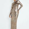 Best * Solado Snake Print Open Back Bodycon Maxi Dress Gold