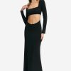 Best * Solado Square Neck Cut Out Long Sleeve Maxi Dress Black