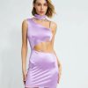 Wholesale * Solado Satin Cut Out Chain Strap One Shoulder Mini Dress With Neckband Plum