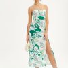 Online * Solado Abstract Print Backless Split Hem Midi Dress Green