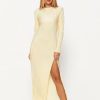 Wholesale * Solado Open Back Split Hem Long Sleeve Solid Maxi Dress Lightyellow