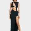 Clearance * Solado Split Thigh Cut Out Sleeveless Maxi Dress Black