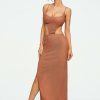 Hot * Solado Cut Out Cross Backless Split Hem Maxi Dress Chocolate