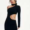 Wholesale * Solado Cut Out Asymmetrical Neck Pearl Decor Mini Dress Black