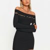 Online * Solado Off Shoulder Cut Out Pearl Decor Mini Dress Black