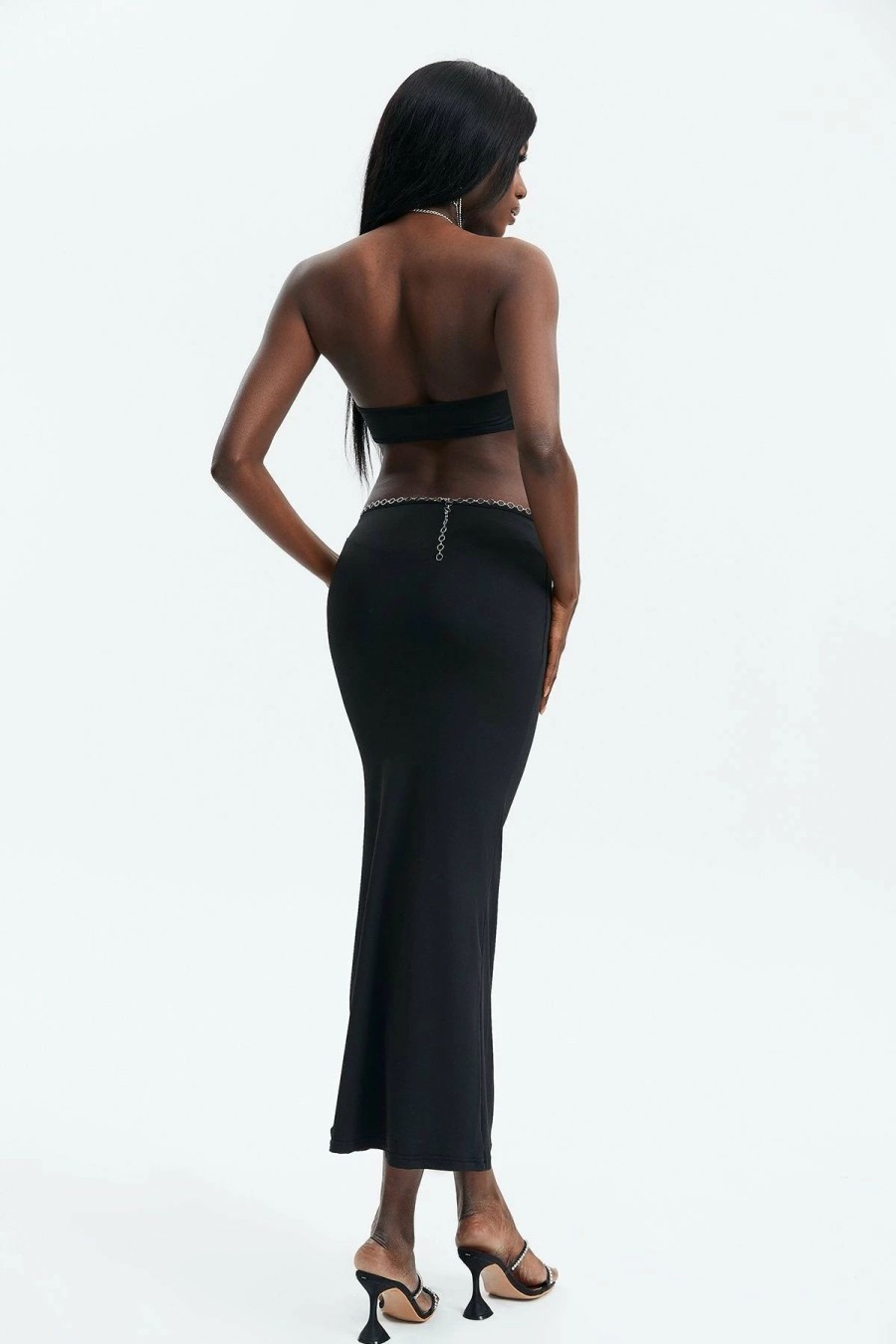 Hot * Solado Cut Out Backless Chain Detail Maxi Dress Black