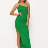 Best * Solado One Shoulder Chain Decor Split Hem Ribbed Midi Dress