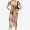 Wholesale * Solado Checkerboard Print Short Sleeve Bodycon Maxi Dress Chocolate