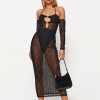 Best * Solado Halter Neck Mesh Splicing Cut Out Midi Dress Black