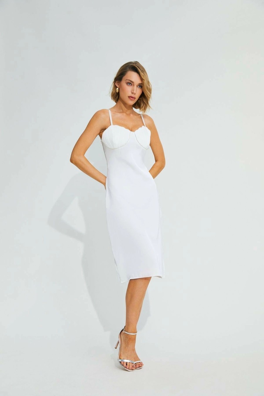 Hot * Solado Satin Shell Shape Backless Draped Midi Dress